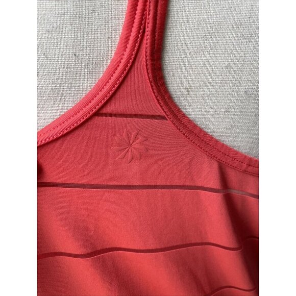 Athleta Orange Racerback Tank Top Thin Sheer Stripes Size ST Small Tall Workout - Picture 5 of 6